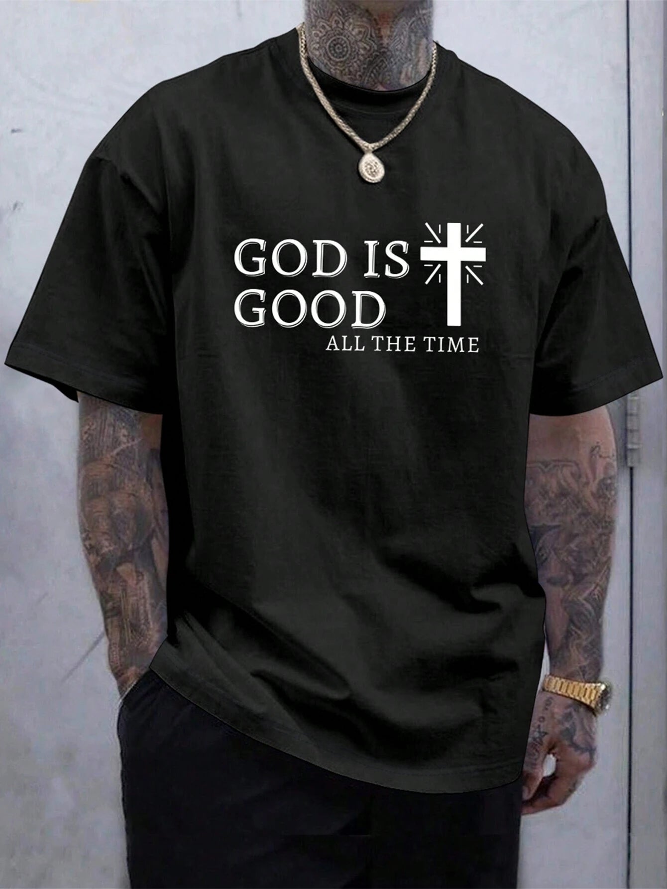 Manfinity Homme Men Casual Summer Cross & Slogan Graphic Printed Short Sleeve T-Shirt, for Friends