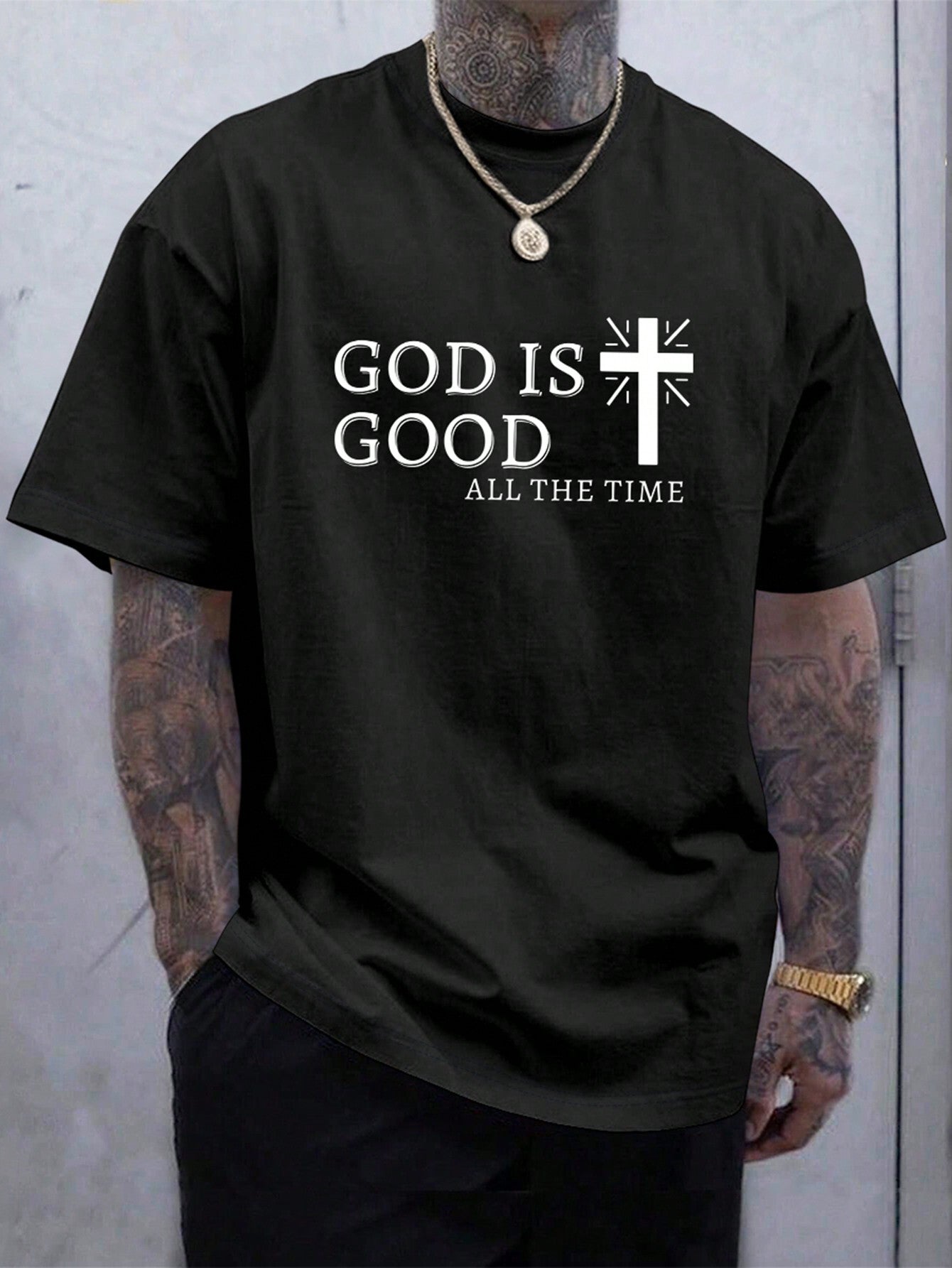 Manfinity Homme Men Casual Summer Cross & Slogan Graphic Printed Short Sleeve T-Shirt, for Friends